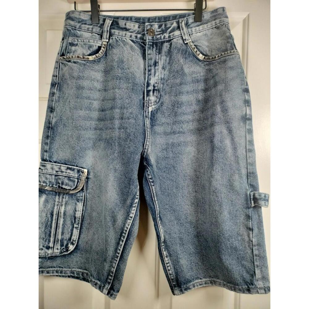 Vintage Y2K Acid Wash Denim Cargo Men’s‎ 32(M 31-32)Skater Baggy Carpenter Jorts